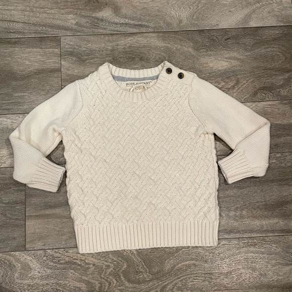 Hope and Henry Other - Hope and Henry NWOT 18-24m boy’s Herringbone Sweater with elbow patched in Ivory